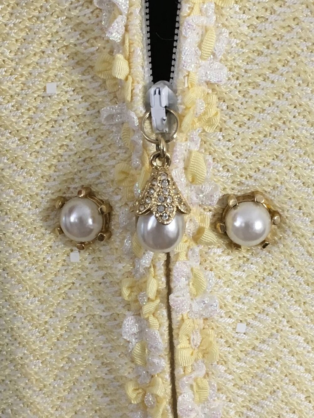 BEAUTIFUL St John couture yellow multi pearl paillettes skirt suit size 12 - Picture 7 of 10